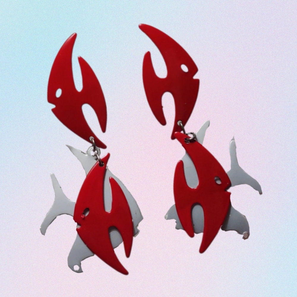 Dangling Metal Red & White Fish Earrings >BONUS BUY<
